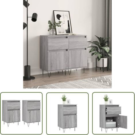 The Living Store Buffets 2 pcs sonoma gris 40x35x70 cm bois d'ingénierie - Buffet Design Moderne - Buffet Rangement - Buffet Cuisine - Buffet Salon - Meuble Rangement (1/5)
