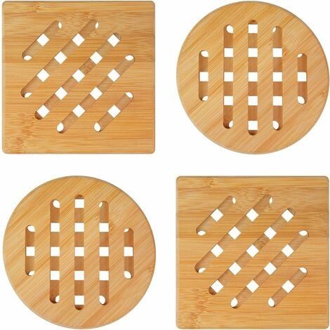 Dessous De Plat Bois Naturel Lot De 4 Dessous De Plat En Bambou, Résistants à La Chaleur Sous Plat Pour Les Théières de Plan (1/5)