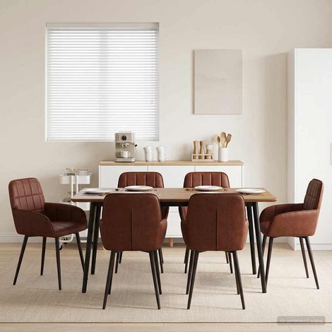Lot de 6 chaises de salle à manger en simili cuir brun brillant avec cadre en métal - PANGIVO (1/5)