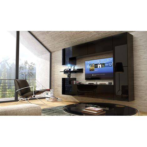 Ensemble meuble TV CONCEPT 6 noir brillant 240 cm (1/2)