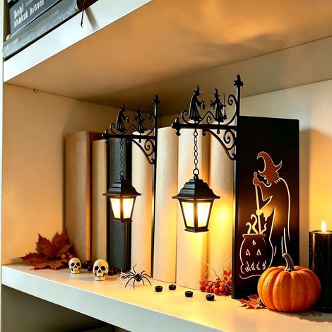Lot de 2 Lanternes LED Sorcière pour Bibliothèque, Décoration Vintage pour Étagère à Livres, Book Nook, Coin Lecture, Halloween et Maison