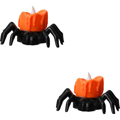 Lot de 2 Lanterne citrouille d'halloween, accessoires de décoration d'ambiance, bougie électronique LED, lumière araignée, décoration nocturne (1/5)
