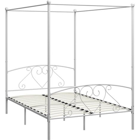 Estructura cama con dosel sin colchón metal blanco 140x200 cm vidaXL (1/3)