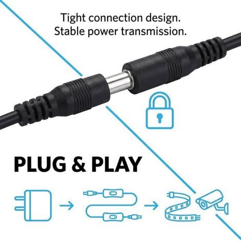 2 Pièces Câble Alimentation Dc 5,5Mm X 2,1Mm Mâle À Femelle Avec Interrupteur On Off, 1M Cordon Extension Connecteur Jack Pour Ban (1/4)