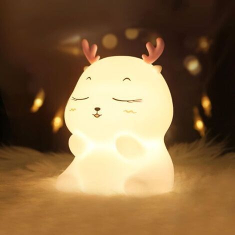 Pr Children's Night Light Rechargeable Night Light Baby Lamp, 7 Colors LED Night Light Girls, Silicone Touch Bedside Lamp for Kids Adults Bedroom Decoration Newborn Gift (Deer) (1/5)