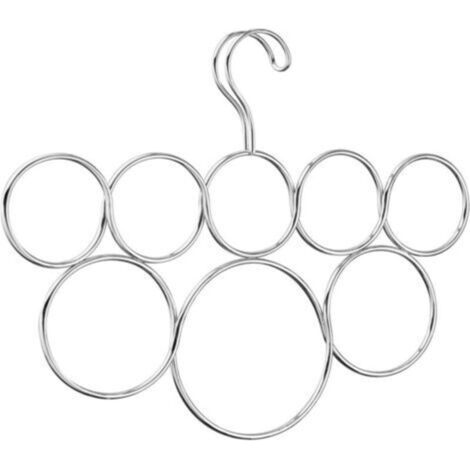 (Argent) Porte-écharpes 4 pièces avec 8 anneaux, rangement suspendu en métal pour écharpes, cravates, ceintures, châles en cachemire, etc. (1/4)