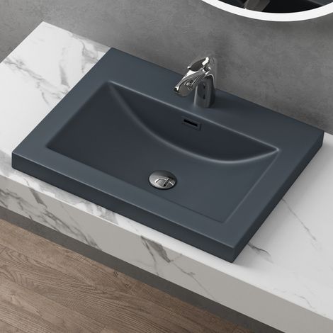 doporro Lavabo Vasque Gris Noir Mat 60cm à Encastrer Colossum01 Fonte Minérale Solid Surface 60x48x13cm (1/5)