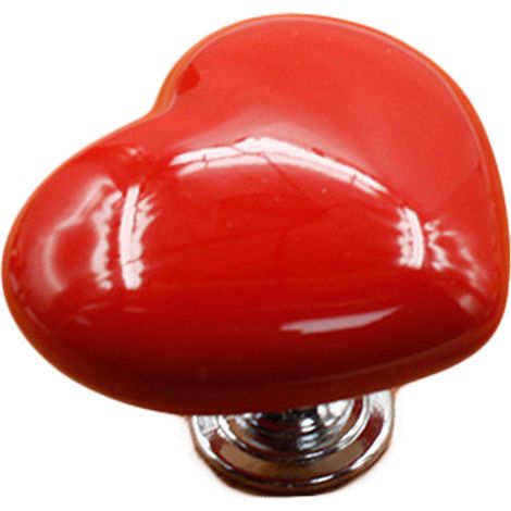 Poignée De Meuble En Céramique - Design Coeur Rouge - Alliage De Zinc Robuste - Pour Tiroir Et Armoire - Lot De 1 (1/2)