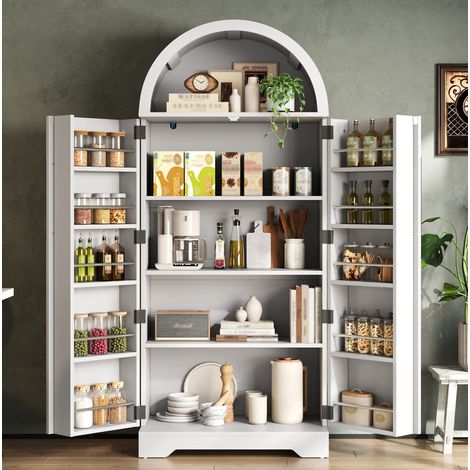 165×70×40cm hoher,gewölbter Schrank,Küchenschrank,Vitrine,Weinschrank,mit Ablage über der Tür und offenem Oberteilgeeignet für Küche, Esszimmer,Wohnzimmer und Schlafzimmerweiß (1/5)