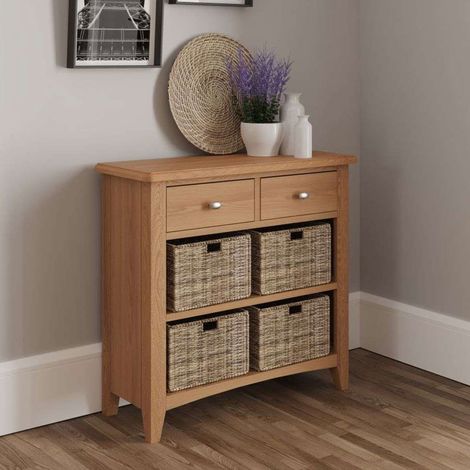 Bahut 2 tiroirs 4 paniers 80x30x75 cm en chêne clair - ARTIK