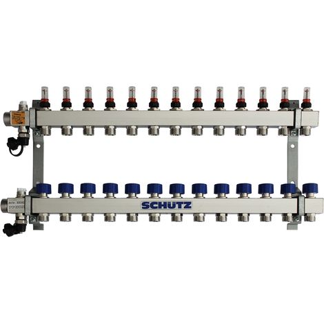 SCHÜTZ Colector tipo Komfort 90-3 para 13 circuitos, acero inoxidable, longitud 720 mm, 3053421