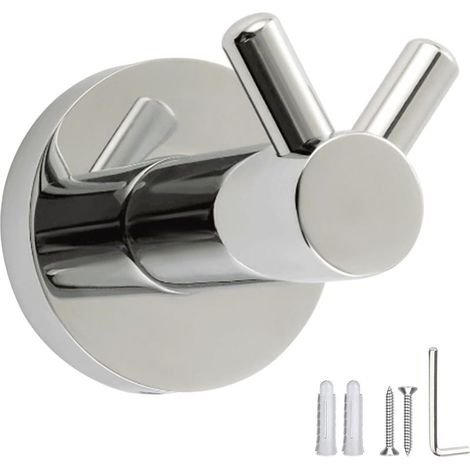 Porte-Manteau Mural Double Cornes en Inox Chromé Brillant - Support Murale à Percer 15kg - Pour Salle de Bain, Cuisine, Entrée - Design Élégant Sans Rayures crochet pour peignoir (1/5)
