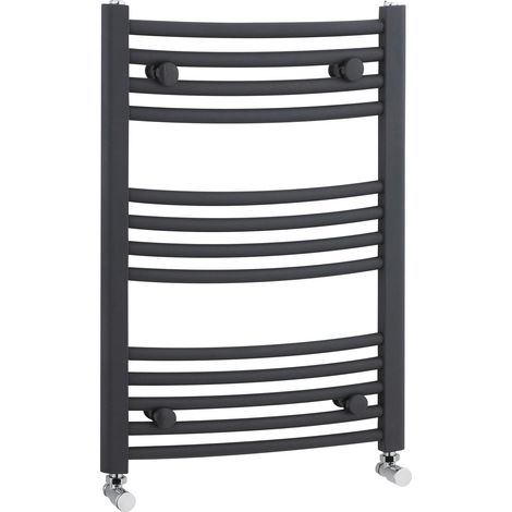 Balterley Brewood Contemporary Heated Vertical Towel Rail with Curved Rails, 1051 BTU, 700mm x 500mm Bathroom Radiator - Anthracite