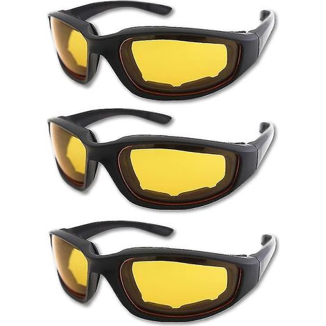 Lot de 3 lunettes de moto rembourrées, protection UV, anti-poussière et coupe-vent, gris + blanc + jaune (1/4)