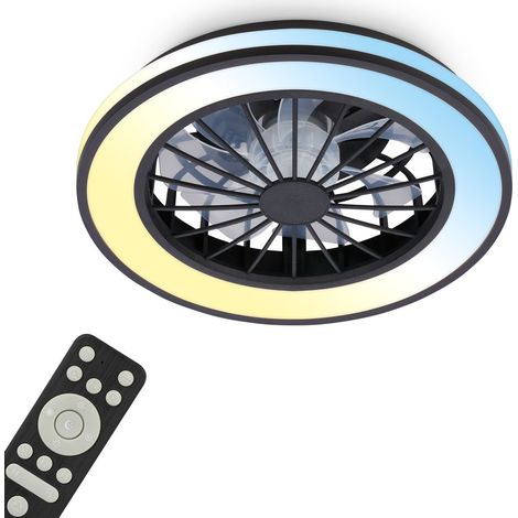 Briloner Deckenventilator mit Licht Fernbedienung Ø38cm Rund 24W 2600lm 3000K-6500K Warmweiß bis Tageslichtweiß DC-Motor Schwarz - Deckenleuchte Schlafzimmer Wohnzimmer