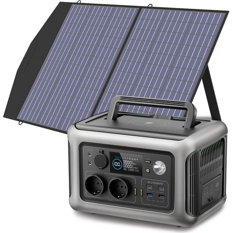 Générateur Solaire  AC Station d'alimentation Portable 299WH LiFePO4, 2 x 600 W (Pointe 1200 W)  avec Panneau Solaire 100 W ALLPOWERS R600