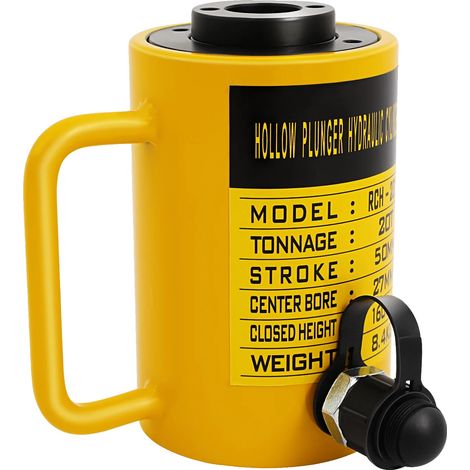 Cilindro hidráulico, capacidad de 20 T, compatible con la bomba manual CP-700, color amarillo. (1/2)