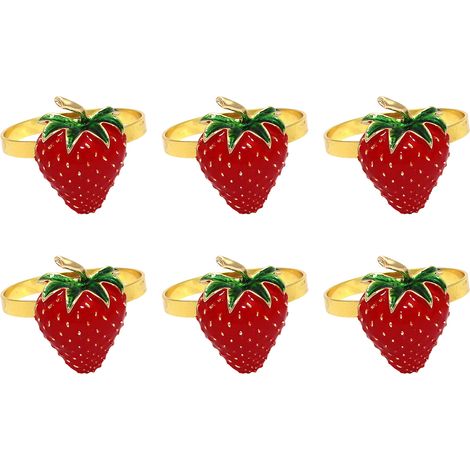 6 anneaux de serviette en alliage fraise et citron, lot de porte-serviettes métalliques pour décoration de table (1/5)