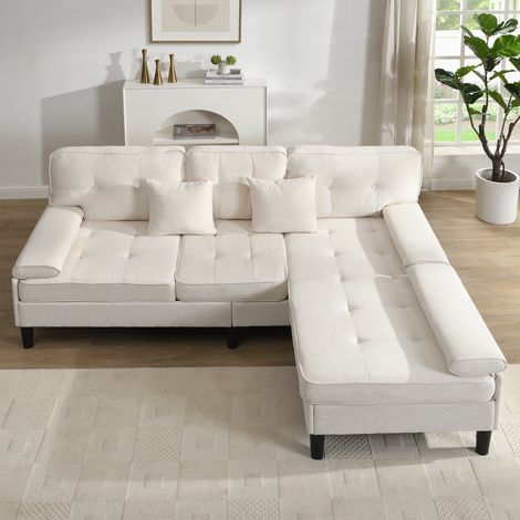 L-förmiges Ecksofa aus Chenille 195 cm - 3-Sitzer modular mit mobilem Hocker und Schlaffunktion, ideal für kleine Wohnungen (1/5)