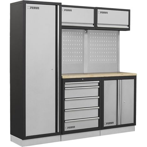 Arredamento modulare per officina FERVI A007C - 1960 x 498 x 2000 h mm - piano in legno (1/2)