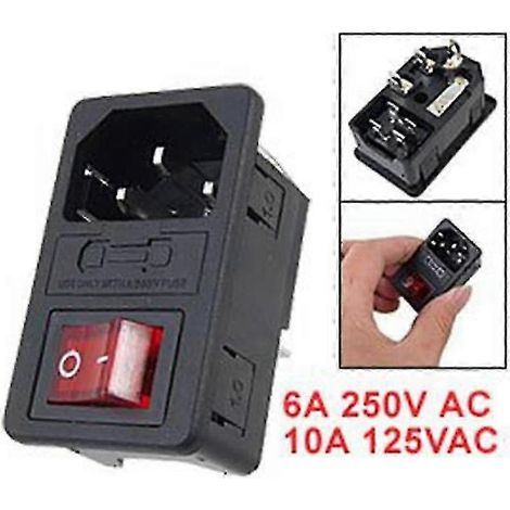 Prise de courant mâle avec interrupteur fusible, 10A 250V, 3 broches, compatible IEC320 C14, Sodial(r). (1/5)