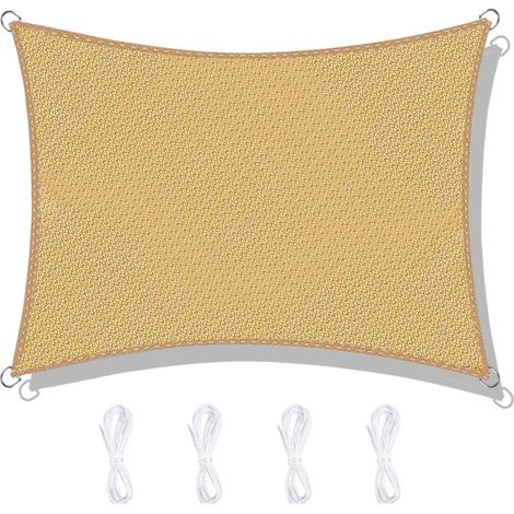 Vela de Sombra Rectangular, Vela de Sombra Rectangular HDPE 3x4M Rayos UV Resistente Transpirable Vela de Sombra Rayos UV para Jardín Patio Camping - Color Arena (1/4)