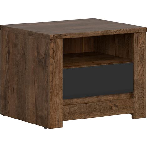 Table de chevet table de nuit avec tiroir,coloris Chêne foncé/Noir mat - Longueur 54,5 x Profondeur 45,5 x Hauteur 43,5cm (1/4)