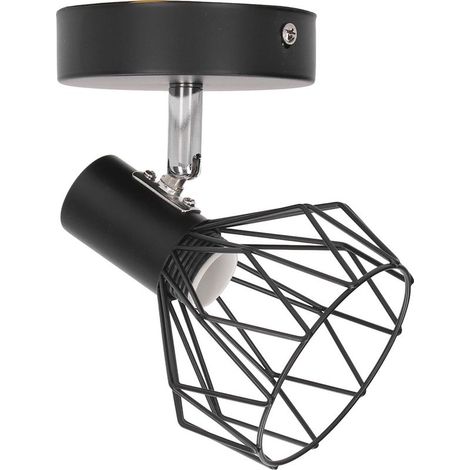 Applique murale E14 cage métal vintage industrielle noir matte 85-265V (1/5)