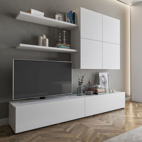 Wohnwand Bagnaria, Modularer Wohnzimmerschrank, 4 Regale, 6 Türen, Weiß (1/5)