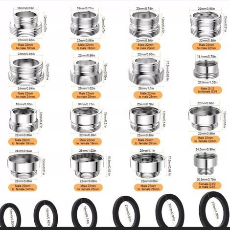 16-piece tap adapter set, including 30 spacers, aerator connector and tap adapter, tap aerator connector for garden hoses and kitchen sink sprayers (1/4)