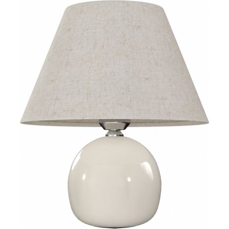 Lampe de table vintage en céramique blanc crème avec abat-jour en lin beige, douille E27, interrupteur sur câble, pour chambre et salon (1/5)