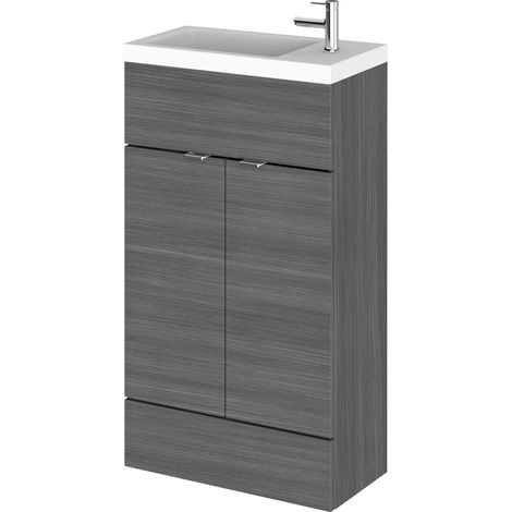 Hudson Reed Fusion Compact Vanity Unit with Basin 500mm Wide - Anthracite Woodgrain (1/7)