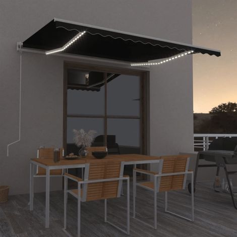 Auvent, Marquise auvent de porte, Abri banne entrée protection automatique et capteur de vent LED 450x350 cm Anthracite LKOWF55171 (1/5)