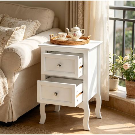 Table de chevet 2 tiroirs 40 x 30 x 60 cm blanche OKMYHOME (1/5)