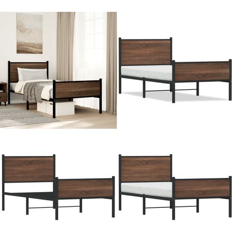 Cadre de lit en métal sans matelas chêne marron 80x200 cm - Cadre De Lit - Lit Double - Lit En Métal - Lit Moderne - Literie - Home & Living (1/5)