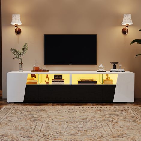 TV-Möbel 180 x 38,5 x 45 cm mit LED, 2 Schubladen, 2 Schränken, Weiß und Schwarz HAVRYA (1/5)