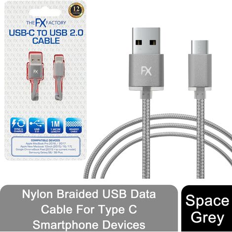 FX Nylon Braided USB Data Cable For Type C Smartphone Devices[Space Grey] (1/4)