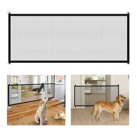 Hundegitter aus Maschengewebe, 180 x 70 cm, Sicherheitsgitter für Hunde, kein Bohren erforderlich, Sicherheitsbarriere für Treppen, Flure und Türöffnungen, Schwarz, 1 Stück (1/5)