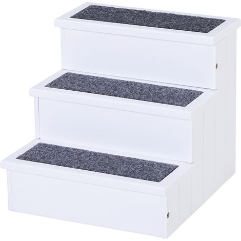 Dog Steps for Bed Sofa, 3 Step Wooden Dog Stairs for Sofa, Pet Stairs with Storage for Small Cats Puppy, White (1/5)