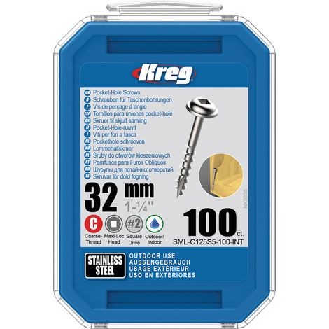 Taschenlochschraube 32 Inox Maxi-Loc, Außengewinde, 100 - KREG - SML-C125S5-100-INT