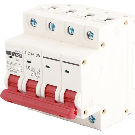Disjoncteur DC 6A 1000V 4P, pouvoir de coupure 6000A, déclenchement électromagnétique, montage sur rail DIN. (1/5)