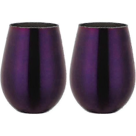 Set aus 2 stielosen Edelstahl-Weingläsern, ideal für Reisen (lila).