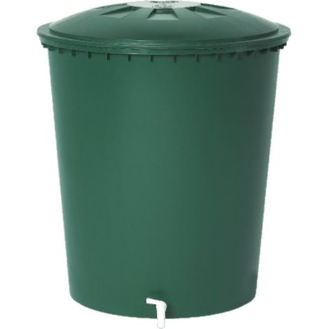 Graf – Récupérateur d'eau de pluie cylindrique 310 L – Polypropylène vert – Dimensions Ø 80 x H 94 cm – Couvercle clipsable et robinet inclus (1/6)