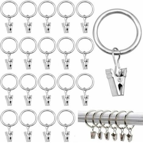 40 Pieces Curtain Rings with Clips (Silver) 25MM, Blind Clip Rings, Rustproof Metal Curtain Rings with Clips (1/5)