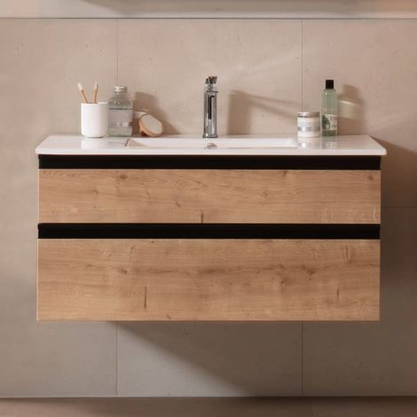 SCHÖNER WOHNEN-Kollektion Stockholm Waschtischunterschrank 100 cm mit 1 Schubkasten und 1 Auszug, Griff 352 (1/5)