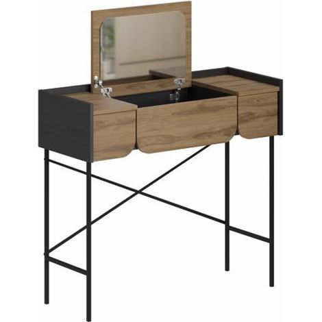 Toeletta Trucco Rovere Moderna Mobile Salvaspazio con Cassetti e Specchio (1/5)