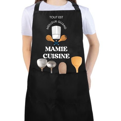 Cadeau de Grand-Mère Grand-Père papy Papi Tablier de Cuisine Fete des Mamies Homme Femme (1/5)
