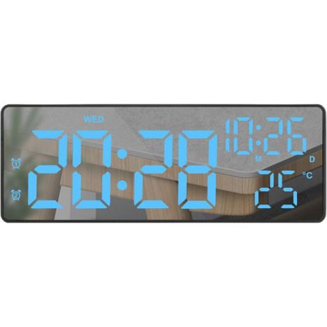 Réveil Numérique - Affichage LED Bleu - Horloge Digitale avec Date Température et Réglage Luminosité - 3 Niveaux - Pour Chambre Bureau - 1 Pièce (1/5)