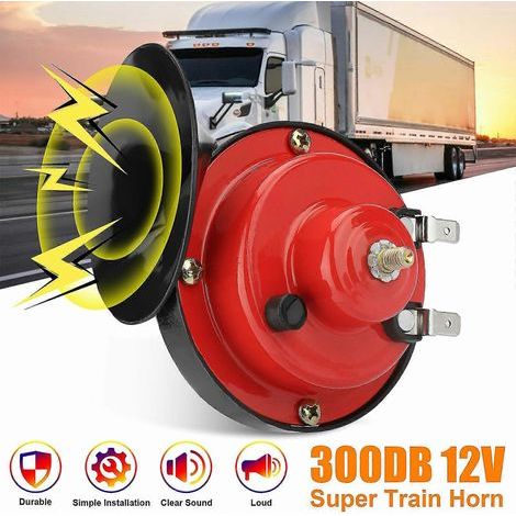 HONORNIC - Klaxon de train ultra puissant 12 V 300 dB étanche pour moto, voiture, camion, SUV, bateau, rouge
