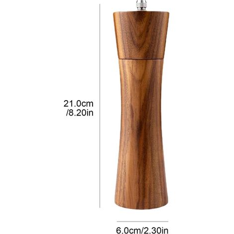 Molinillo de pimienta, botella de madera para moler, pimienta negra recién molida, sal marina, manual de cocina, frasco de especias